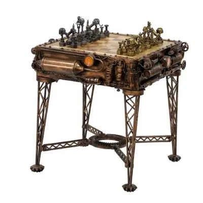 Industrial Unique Chess Table Reclaimed Iron Steampunk Theme