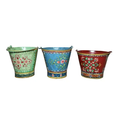 Set of 3 Hand Painted Canel Barge Buckets