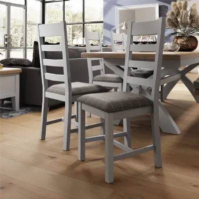 HOP Dining Grey Slatted Chair with Fabric Seat in Check Grey