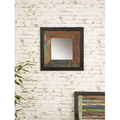 60cm Square Rustic Painted Wall Mirror Reclaimed Timbers