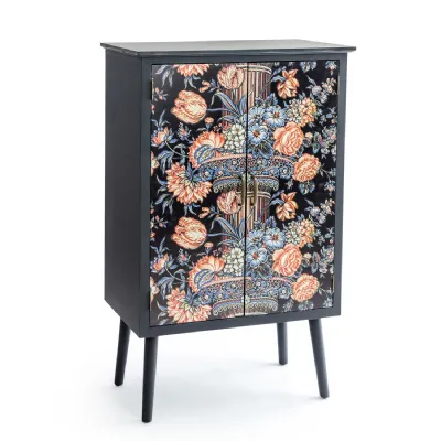 Tall Floral Column Boho Chic Side Cabinet with Narrow Legs