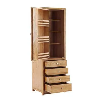Handmade Oak Kitchens Left 1 Door 4 Drawer Tall Larder Cabinet With soft close dra