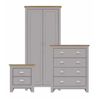 3 Piece Wooden Bedroom Furniture Set in Grey Painted and Oak Finish
