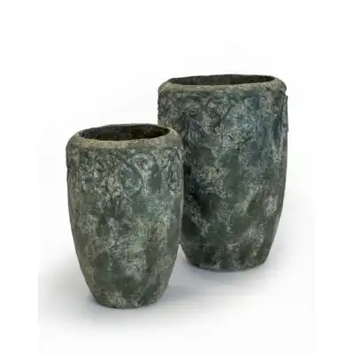 Tall Antiqued Stone Effect Set of 2 Garden Planters