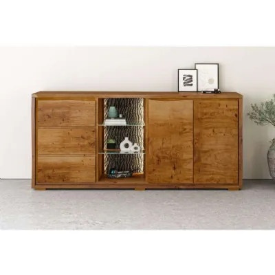 Live Edge Russet Large Sideboard with LED Light Russet Finish