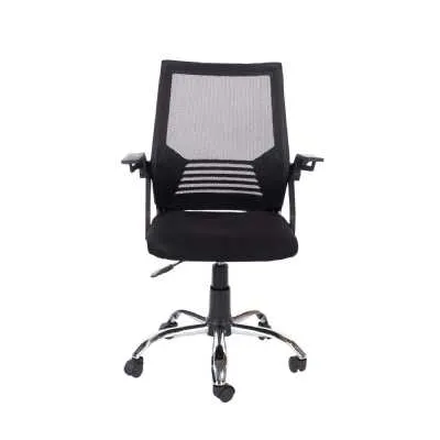 Loft Home Office Armed Chair, Black Mesh Back, Black Fabric Seat And Chrome Base