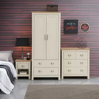 Cream Wooden 3 Piece Modern Bedroom Furniture Set with Oak Tops