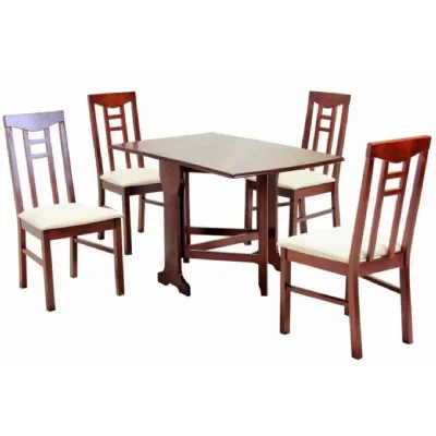 Mahogany Solid Rubberwood Rectangular Gateleg Dining Table and 4 Chairs