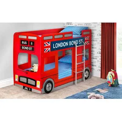 London Bus Kids Children Single 3ft 90cm High Gloss Red Wooden Bunk Bed