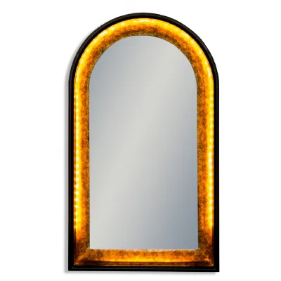 Black And Antique Gold Arch Wall Mirror With Led Lighting