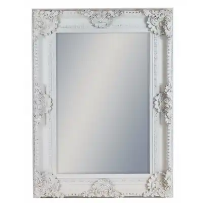 White Ornate Framed Rectangular Wall Mirror