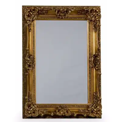 Gold Small Rectangular Wall Mirror with Ornate Frame