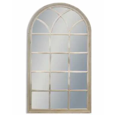 Large Grey Arched Metal Window Wall Mirror Antiqued Lead Grey Finish