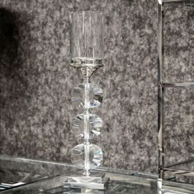 Mint Homeware Nickel Plated, Crystal And Glass Candle Holder Large