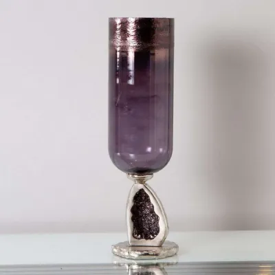 Mint Homeware Purple Glass Vase With Aluminium Base Large