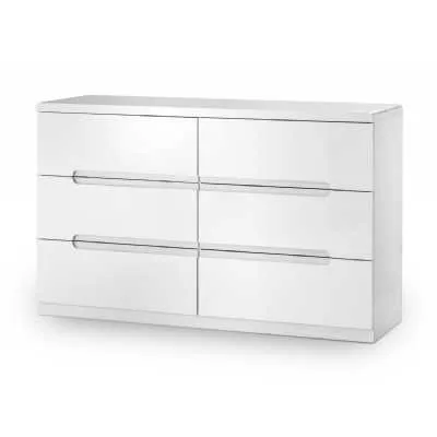 White High Gloss Lacquered Bedroom 6 Drawer Wide Chest Modern Chic