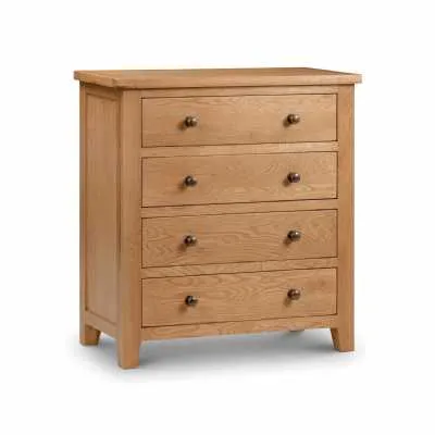 Waxed Oak Bedroom Chest of 4 Large Drawers with 30mm Chunky Top