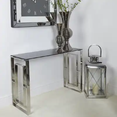 Stainless Steel Console Table Smoked Glass Top