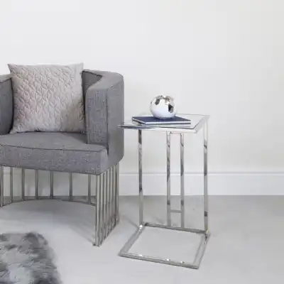 Modern Stainless Steel Glass Top Sofa End Table
