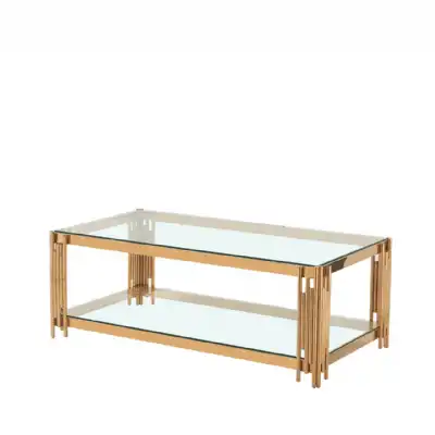 Gold Tubular Metal Coffee Table Clear Glass Top