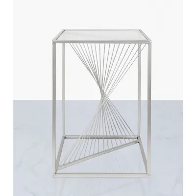 Silver Metal and Clear Glass Square End Side Lamp Table