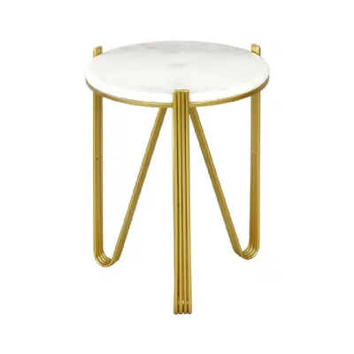 Yohan White Marble With Gold Metal Legs End Table