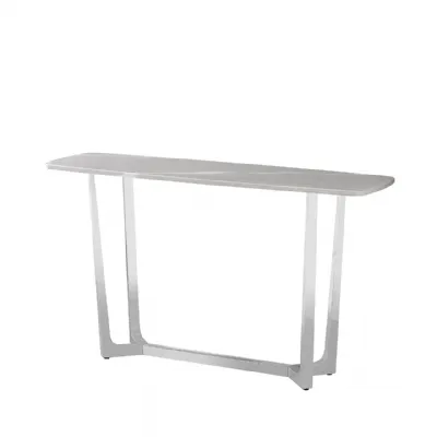 Meghan Chrome Metal With Grey Faux Marble Top Console Table