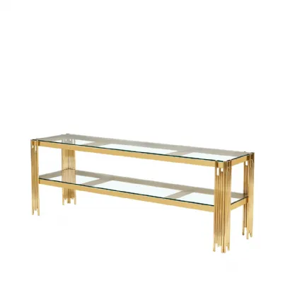 Cohen Gold Steel Tubes With Clear Glass Shelves Entertainment Unit