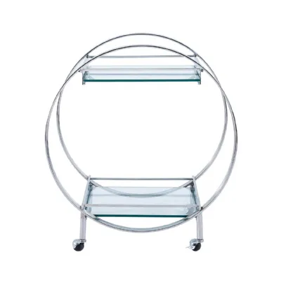 96cm Chrome Metal And Clear Glass Drinks Trolley
