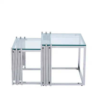 Cohen Set Of 2 Chrome Steel Tubes And Clear Glass Nesting Table