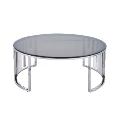 Owen Round Chrome Metal With Smoke Glass Top Coffee Table