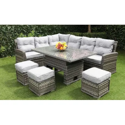 Luxury Grey Rattan Corner Sofa Set with Rising 150cm Table