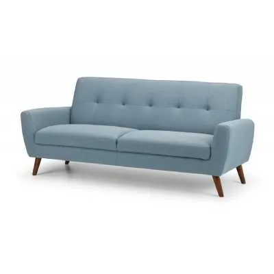 Light Blue Linen Fabric Upholstered 3 Seater Compact Retro Scandinavian Sofa