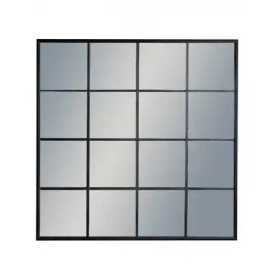 Large Black Metal Square Multi Window Wall Mirror