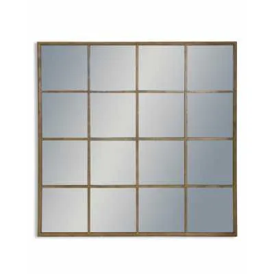 Large Gold Metal Window Wall Mirror 110cm Square