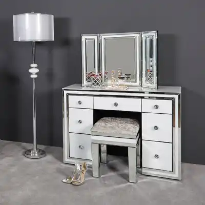 Twin Pedestal White Mirrored 7 Drawer Dressing Table