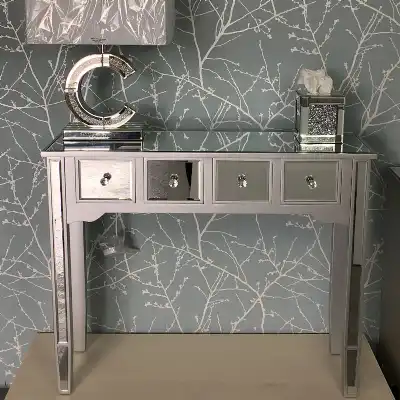 Silver Mirrored Glass 4 Drawer Console Table