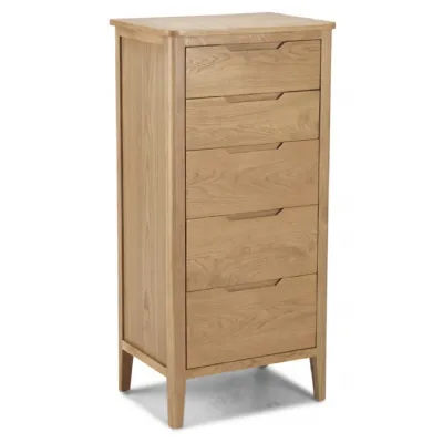 Solid Oak 5 Drawer Tall Chest