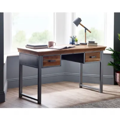 Industrial Solid Wood and Reclaimed Metal Wood Desk