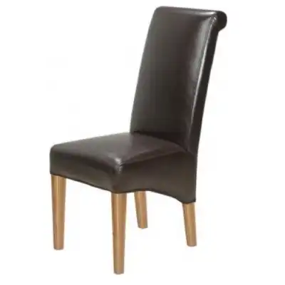 Modena Oak Dining Chair in Brown Bonded Leather Pair