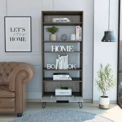 Modern Tall Rectangular Smoked Grey Effect Display Bookcase with Door