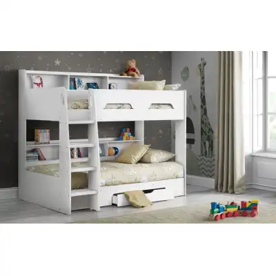 White Painted Wooden Modern 3ft Single Kids Bunk Bed with Ladder