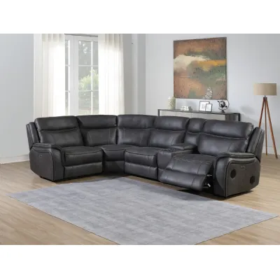 Charcoal Fabric Electric Reclining Media Corner Sofa Set