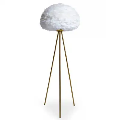Brass Tripod Floor Lamp with White Feather Shade