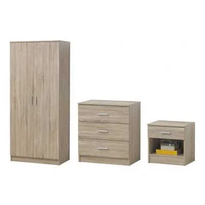 Traditional Style Sonoma Oak Wood 4 Drawer 3 Piece Double Wardrobe Bedroom Set