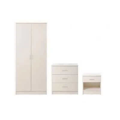 White 4 Drawer 3 Piece Double Wardrobe Bedroom Set with Bedside Table Traditional Style