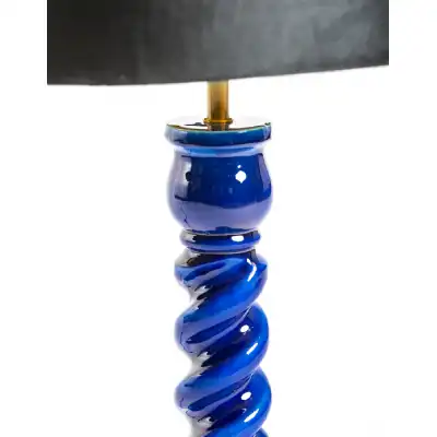 Blue Gloss Table Lamp with Metallic Velvet Shade