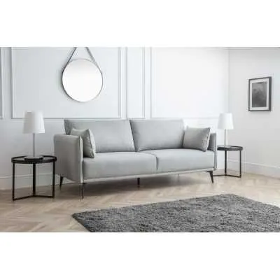 Grey Wool Effect Fabric Upholstery 3 Seater Sofa Retro Style Black Metal Legs