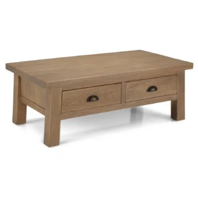 Rough Sawn Oak Coffee Table with Drawers