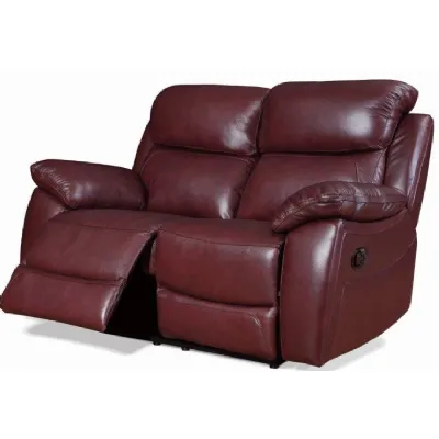 2 Seat Reclining Leather Sofa in Burgundy or Tabac Brown
